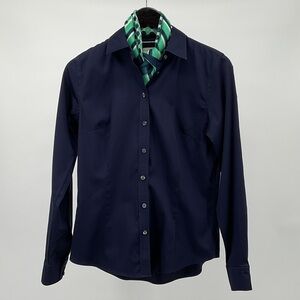 Banana Republic Button Front Shirt Navy Size 8 Stretch Cotton Tailored Fit